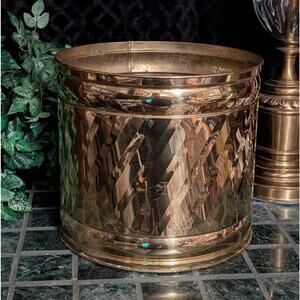 Aged Large 12" Vintage Bristol Polished Brass Planter w/ Twisted Center Design